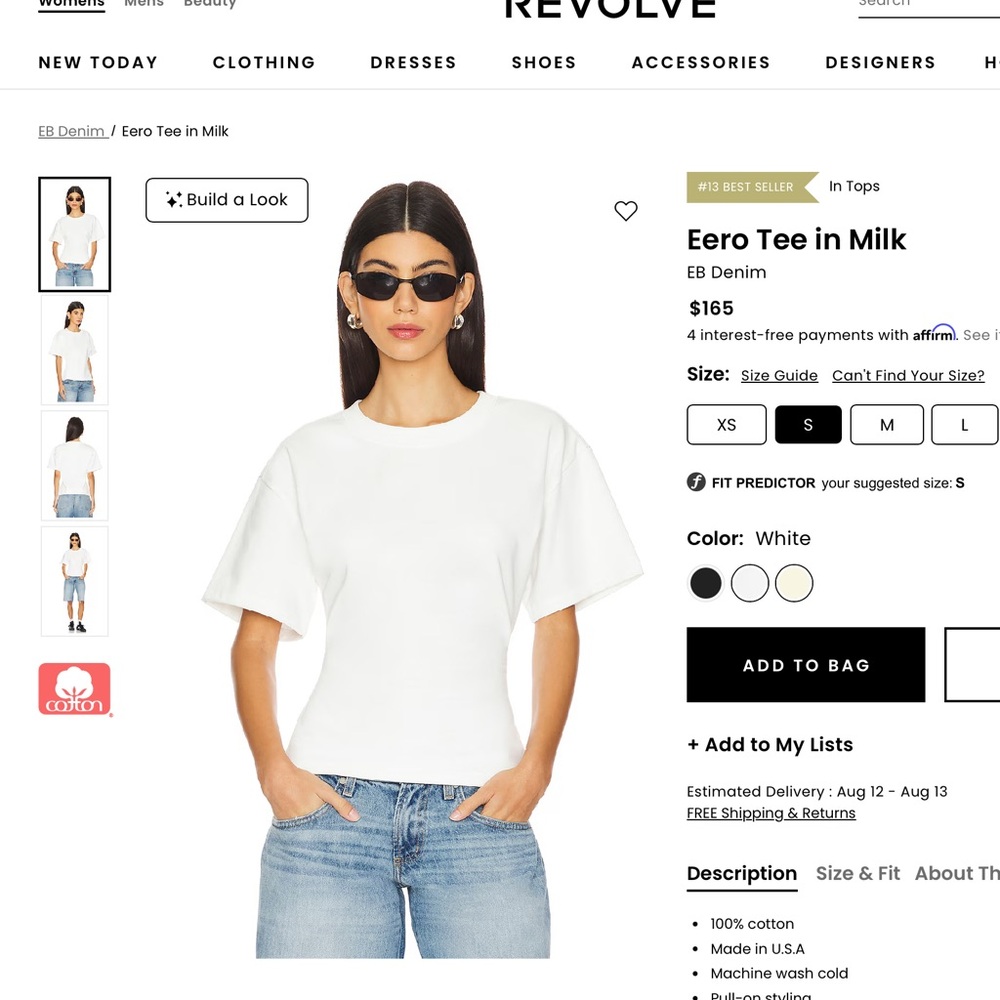 EB Denim Eero tee in milk size s nwt